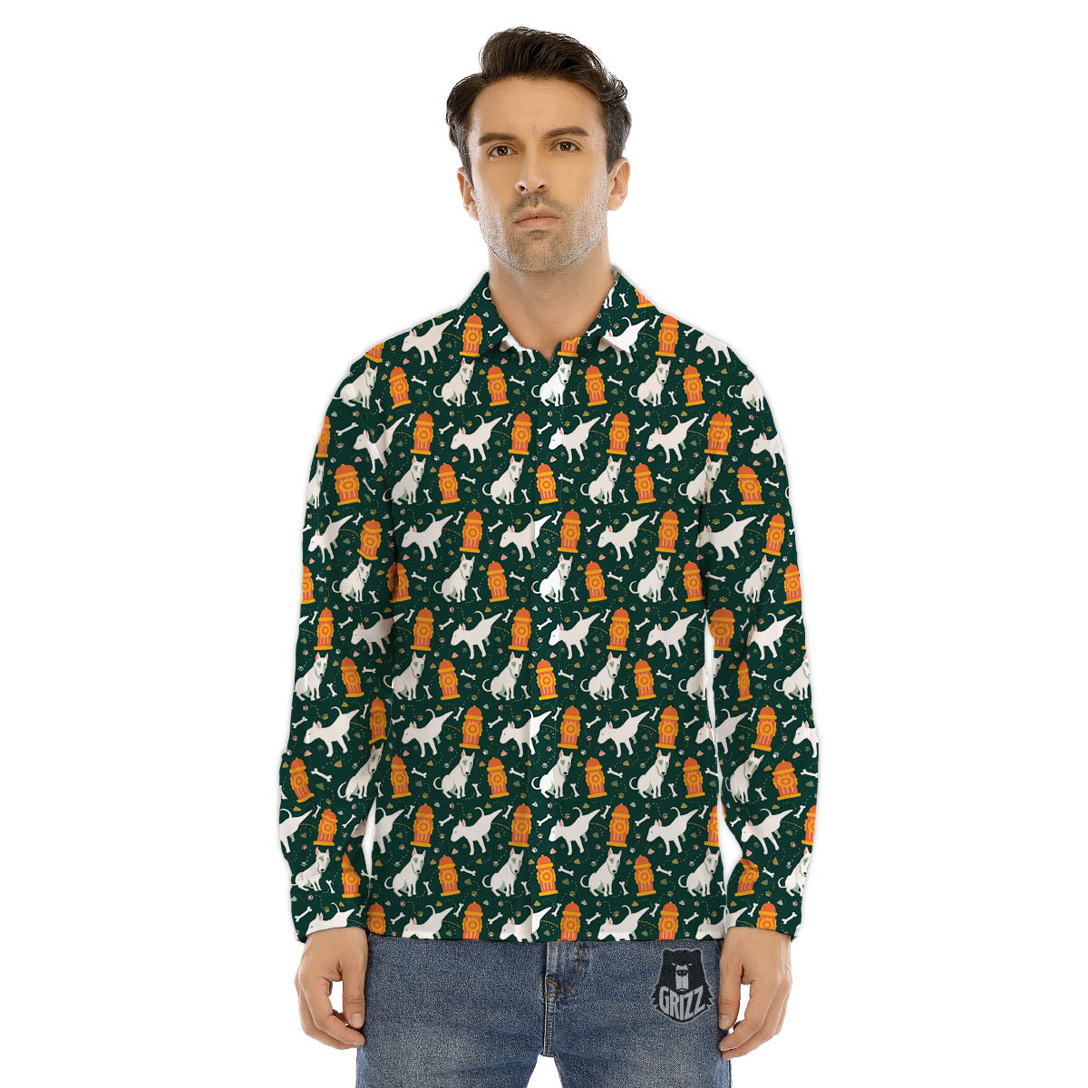 Bull Terrier Cartoon Print Pattern Men's Dress Shirts-grizzshop