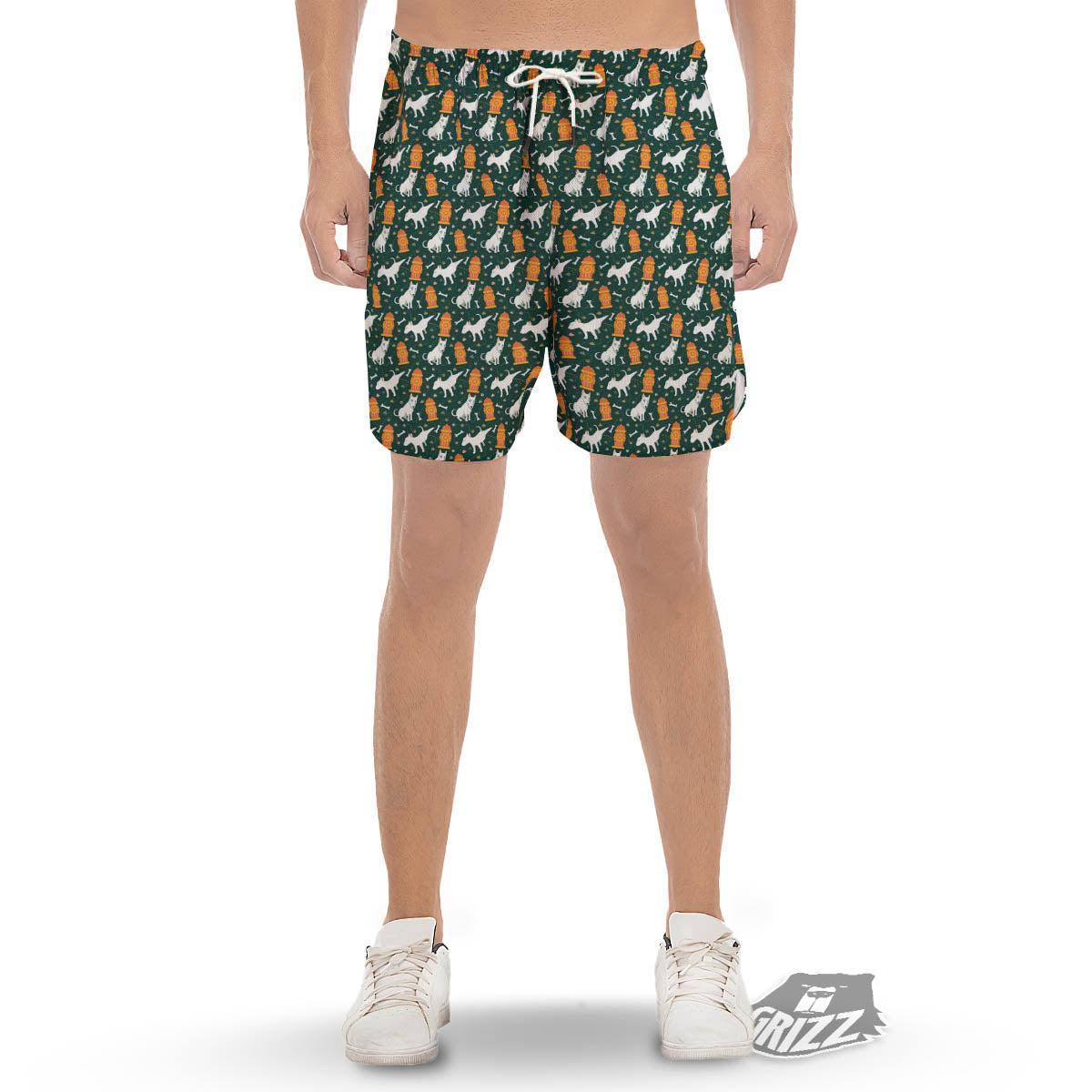 Bull Terrier Cartoon Print Pattern Men's Gym Shorts-grizzshop