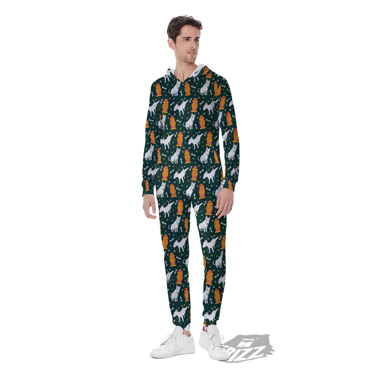 Bull Terrier Cartoon Print Pattern Men's Jumpsuit-grizzshop