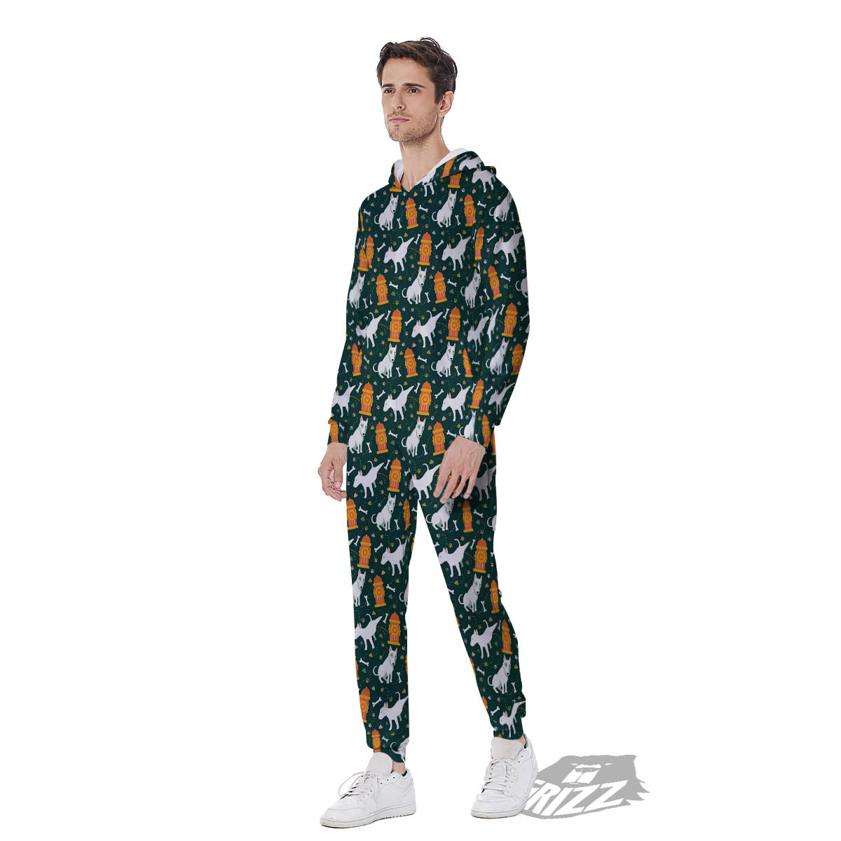 Bull Terrier Cartoon Print Pattern Men's Jumpsuit-grizzshop