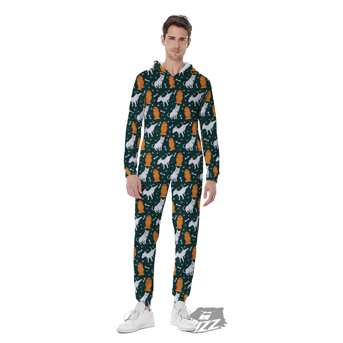 Bull Terrier Cartoon Print Pattern Men's Jumpsuit-grizzshop