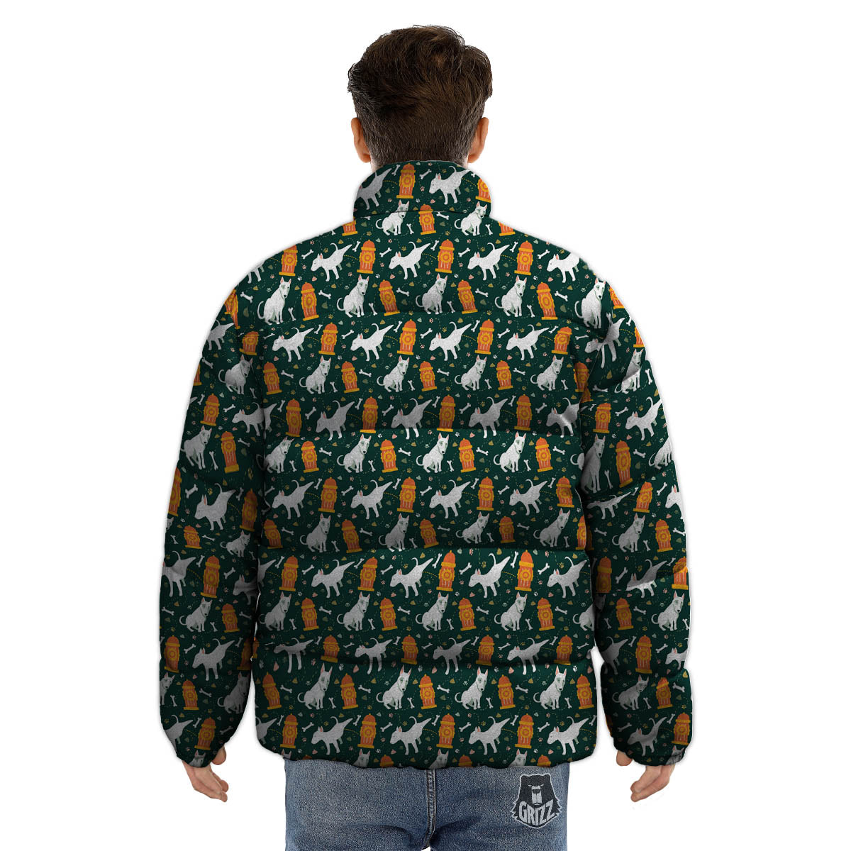 Bull Terrier Cartoon Print Pattern Puffer Jacket-grizzshop