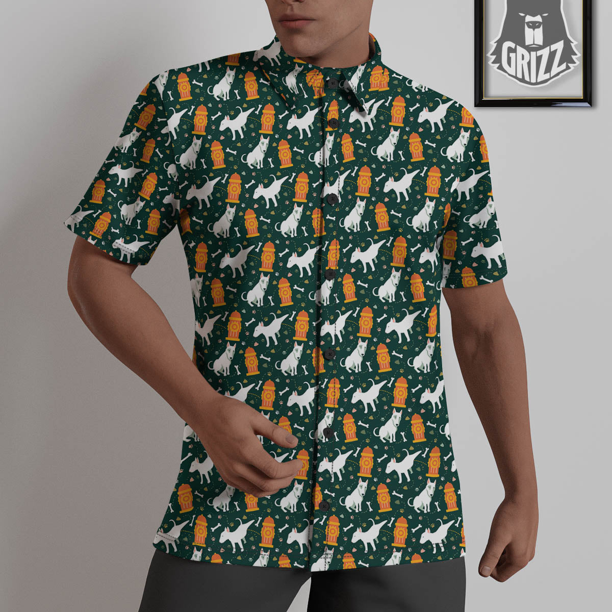 Bull Terrier Cartoon Print Pattern Untucked Shirts-grizzshop