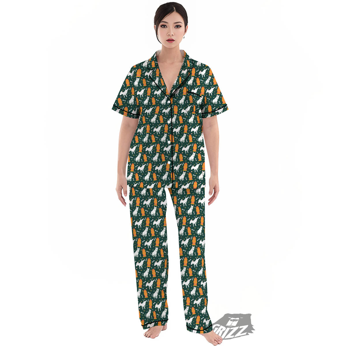 Bull Terrier Cartoon Print Pattern Women's Pajamas Set-grizzshop