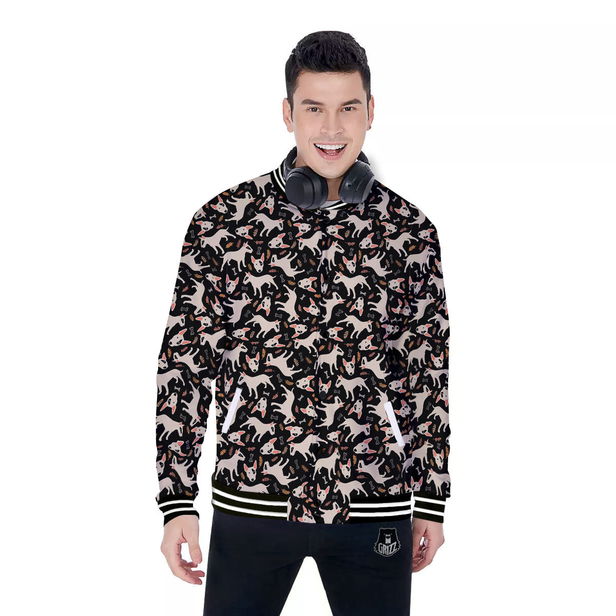 Bull Terrier Doodle Print Pattern Baseball Jacket-grizzshop