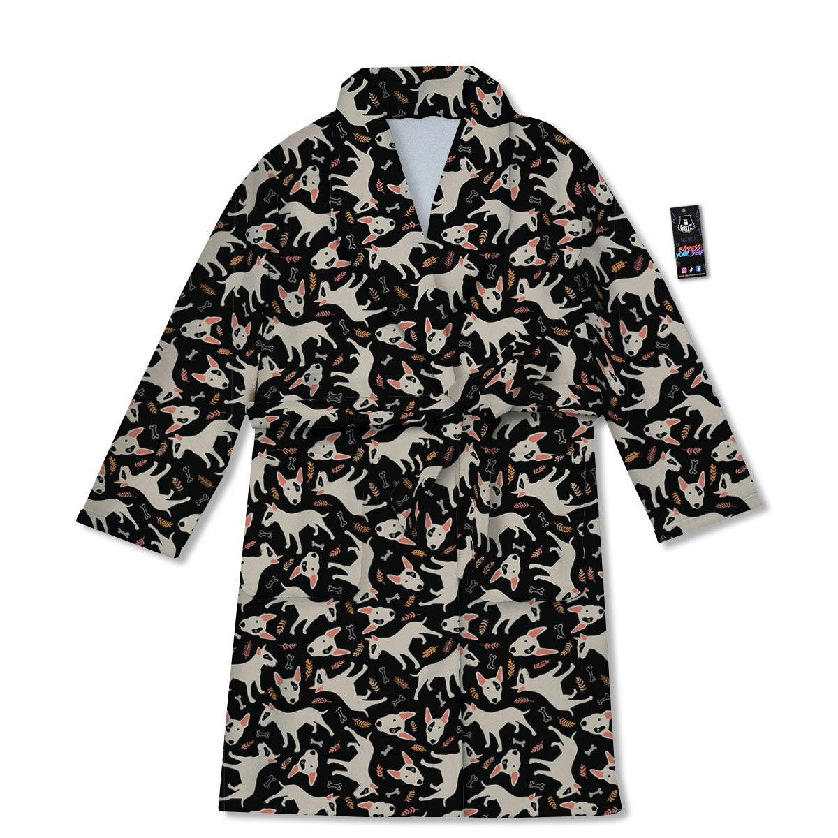Bull Terrier Doodle Print Pattern Bathrobe-grizzshop