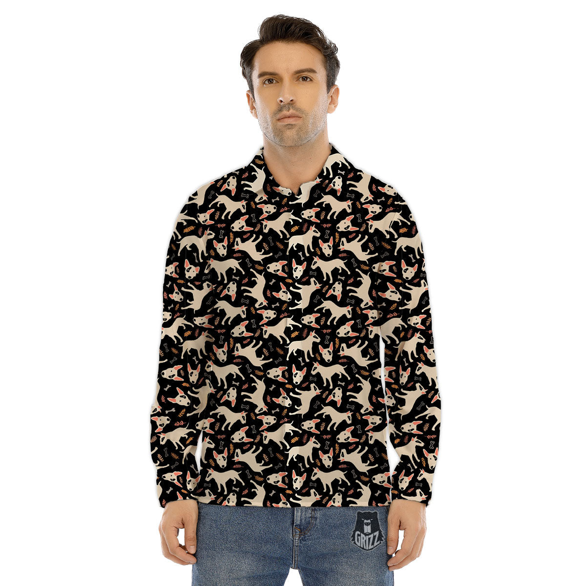 Bull Terrier Doodle Print Pattern Men's Dress Shirts-grizzshop