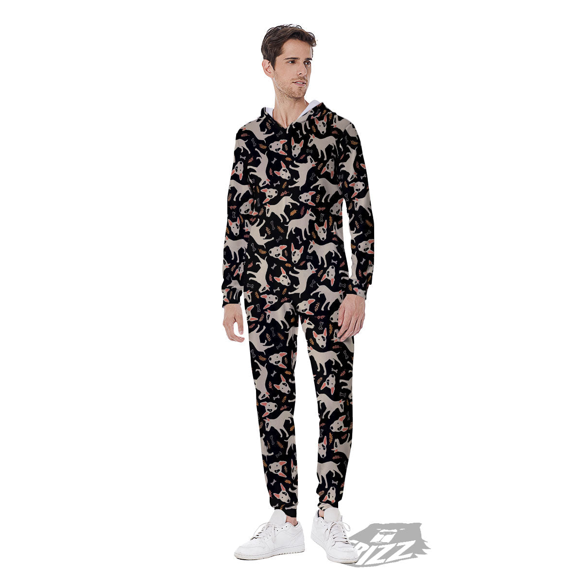 Bull Terrier Doodle Print Pattern Men's Jumpsuit-grizzshop