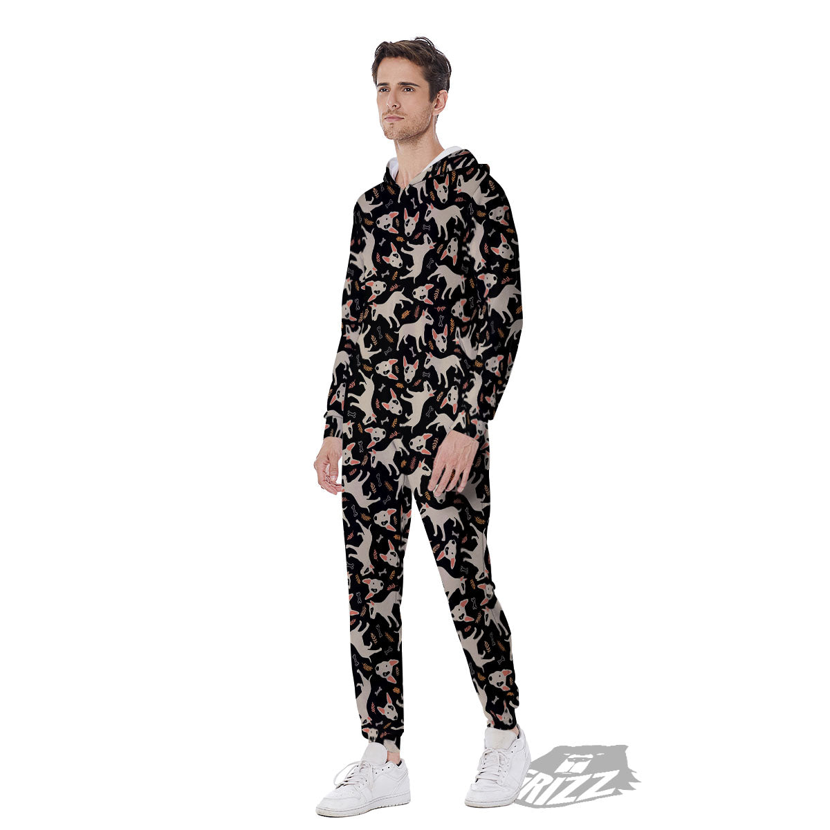 Bull Terrier Doodle Print Pattern Men's Jumpsuit-grizzshop