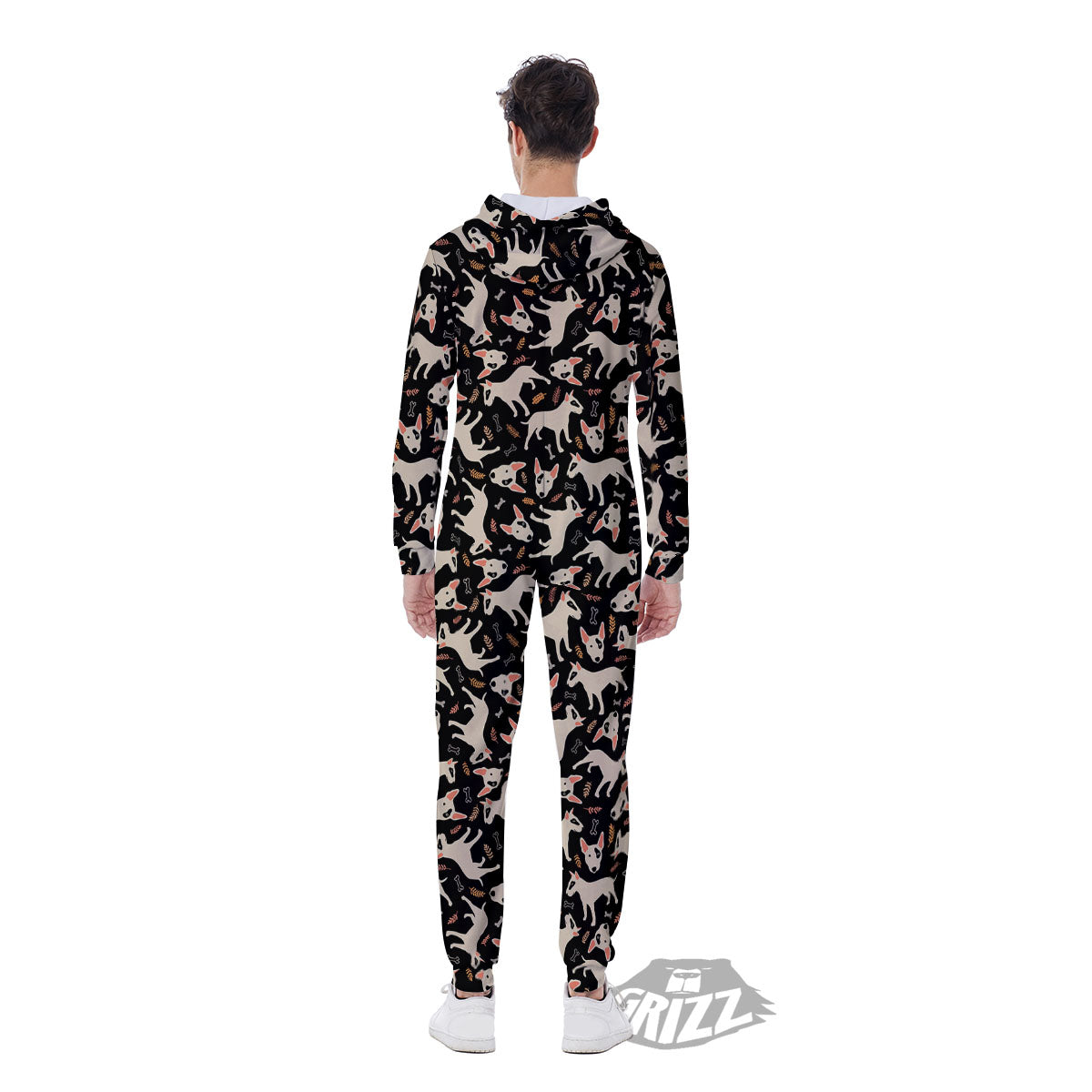 Bull Terrier Doodle Print Pattern Men's Jumpsuit-grizzshop