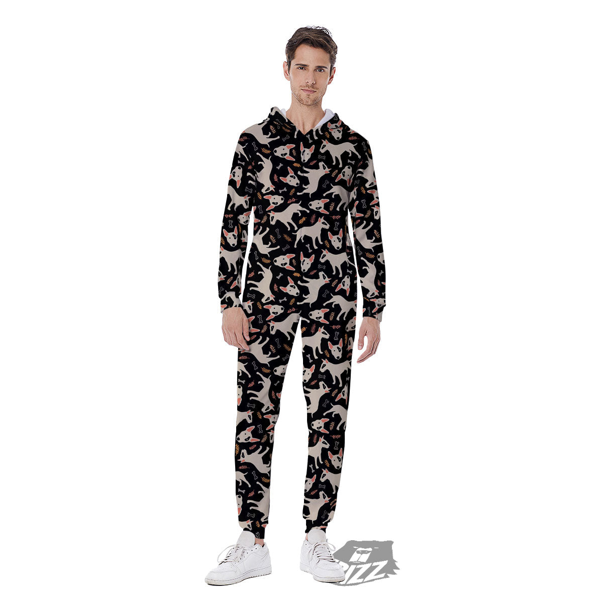 Bull Terrier Doodle Print Pattern Men's Jumpsuit-grizzshop