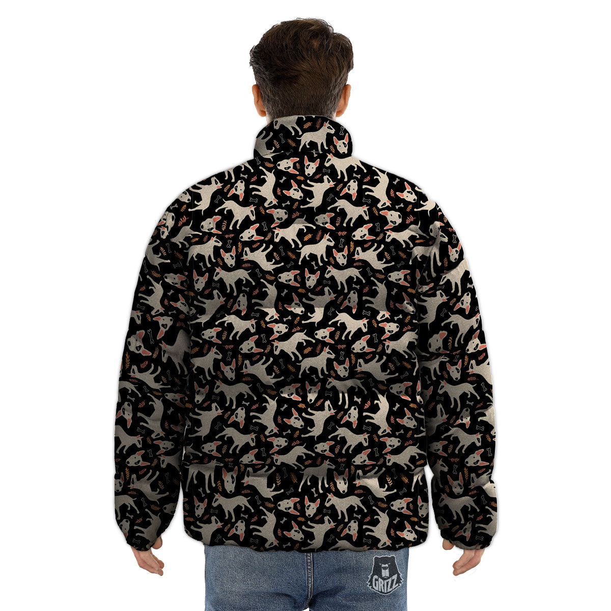 Bull Terrier Doodle Print Pattern Puffer Jacket-grizzshop