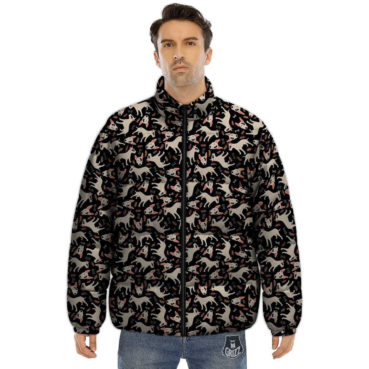 Bull Terrier Doodle Print Pattern Puffer Jacket-grizzshop