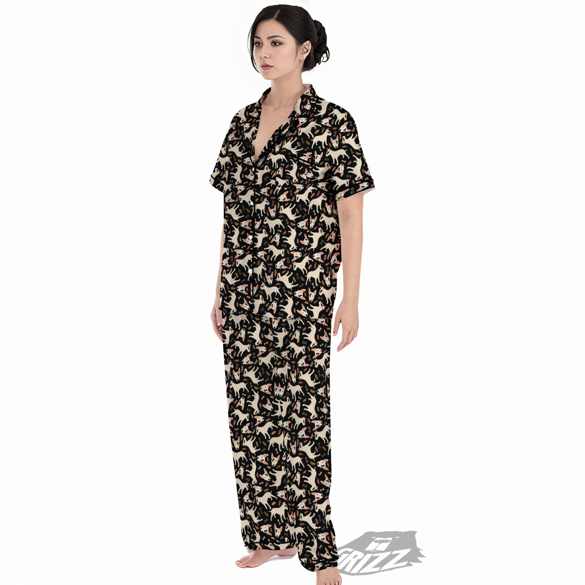 Bull Terrier Doodle Print Pattern Women's Pajamas Set-grizzshop