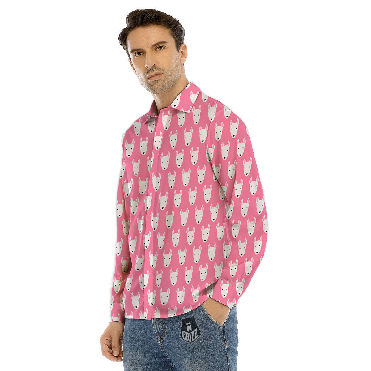 Bull Terrier Faces Cute Print Pattern Men's Dress Shirts-grizzshop