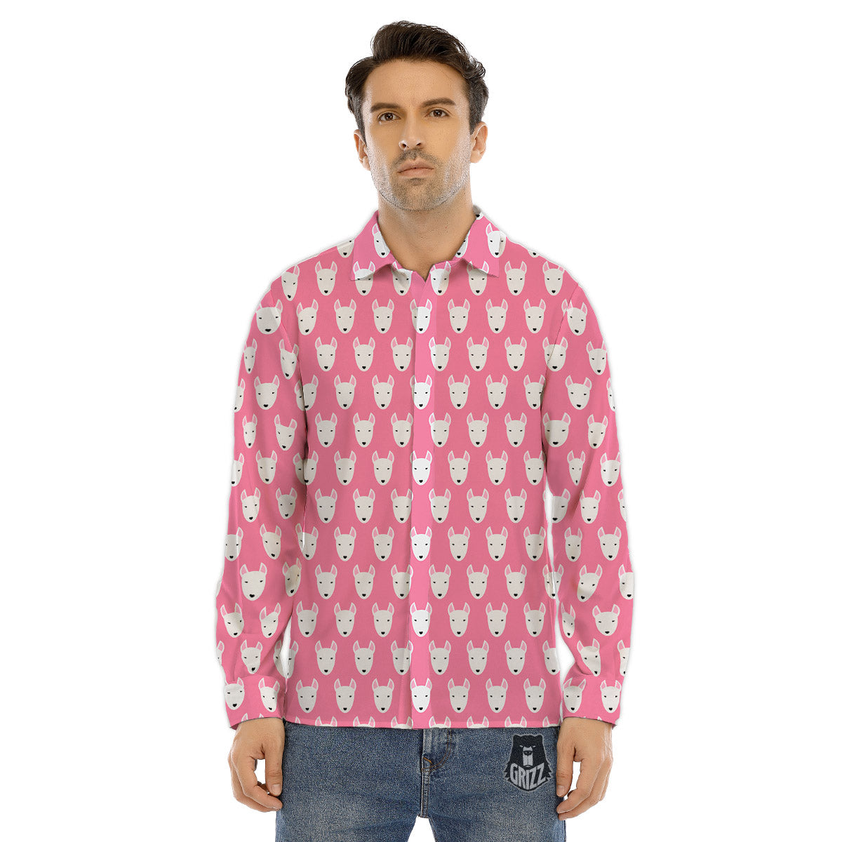 Bull Terrier Faces Cute Print Pattern Men's Dress Shirts-grizzshop