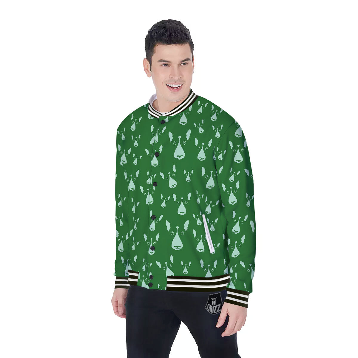Bull Terrier Green Print Pattern Baseball Jacket-grizzshop