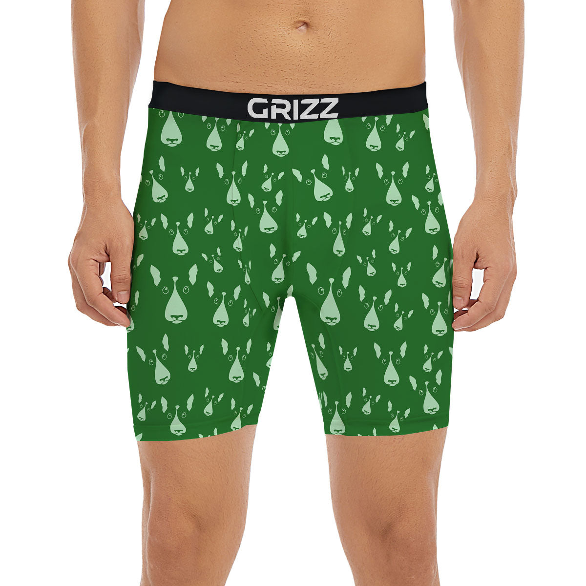 Bull Terrier Green Print Pattern Boxer Briefs-grizzshop