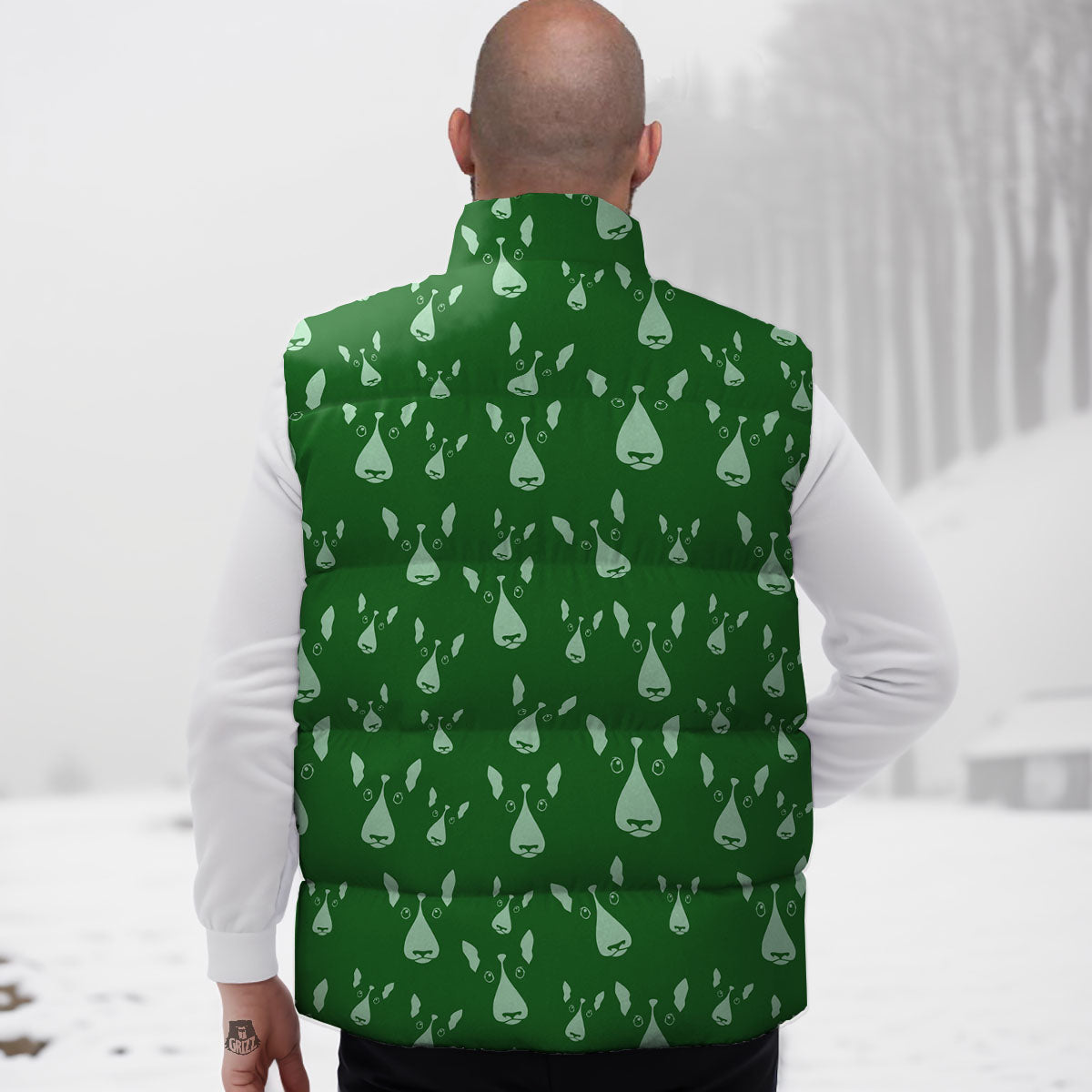 Bull Terrier Green Print Pattern Down Vest