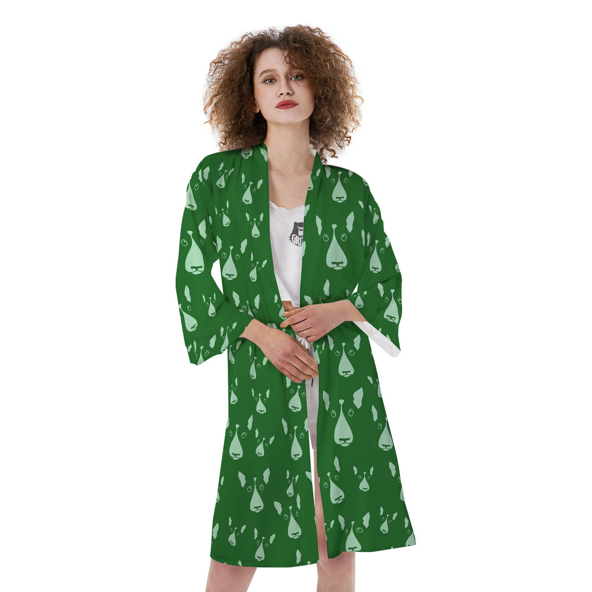 Bull Terrier Green Print Pattern Kimono-grizzshop