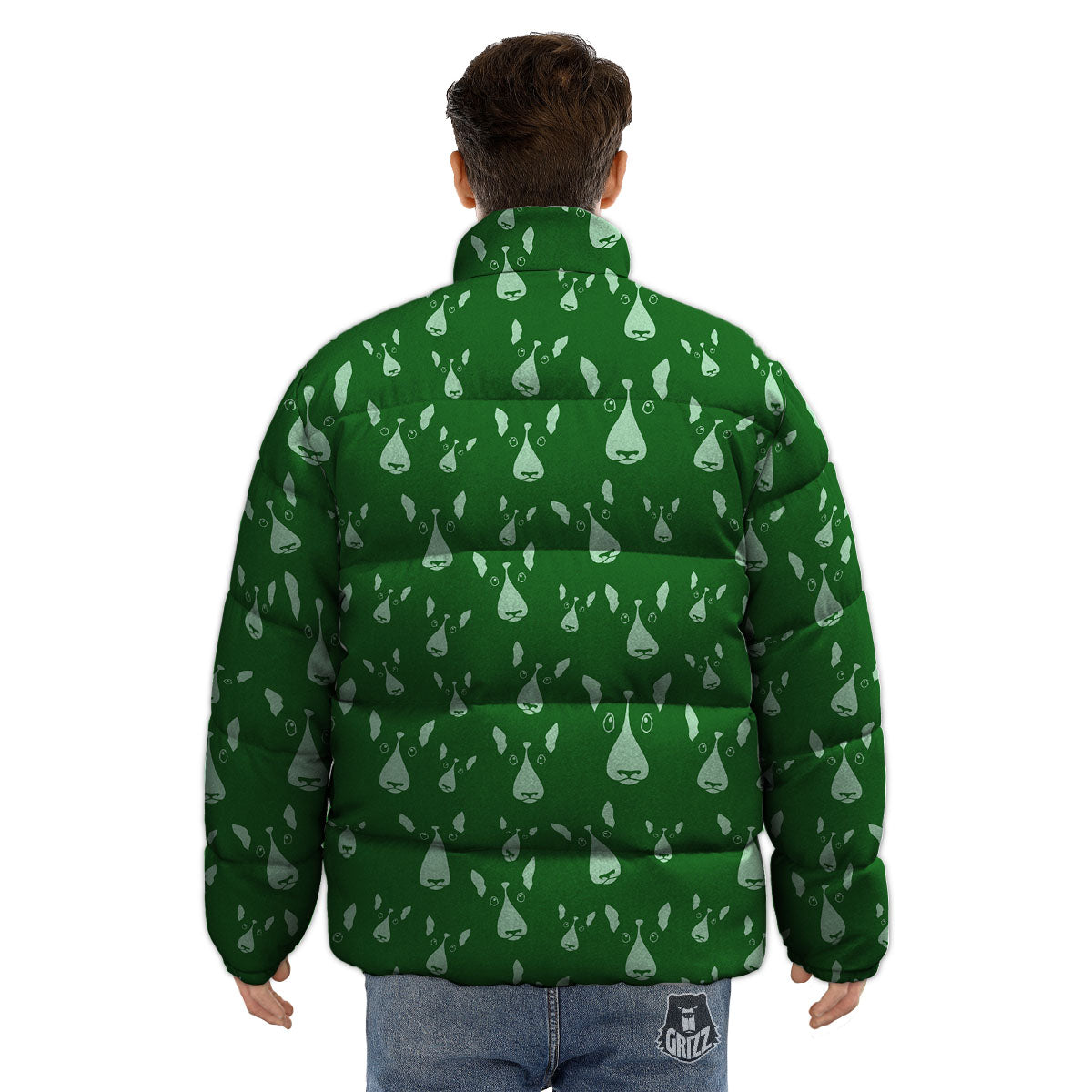 Bull Terrier Green Print Pattern Puffer Jacket-grizzshop