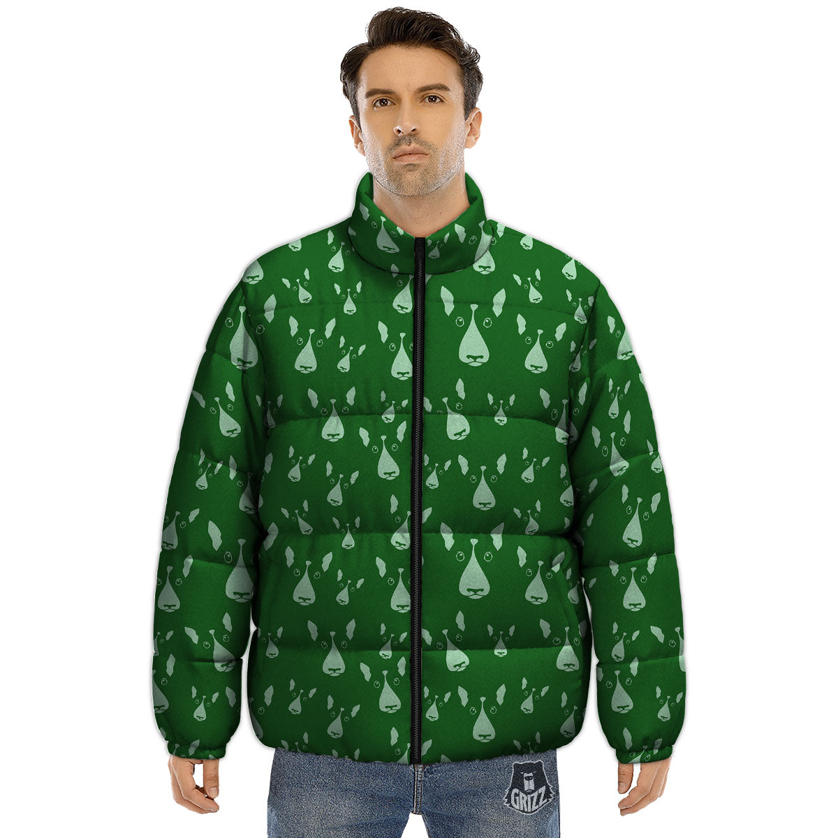Bull Terrier Green Print Pattern Puffer Jacket-grizzshop