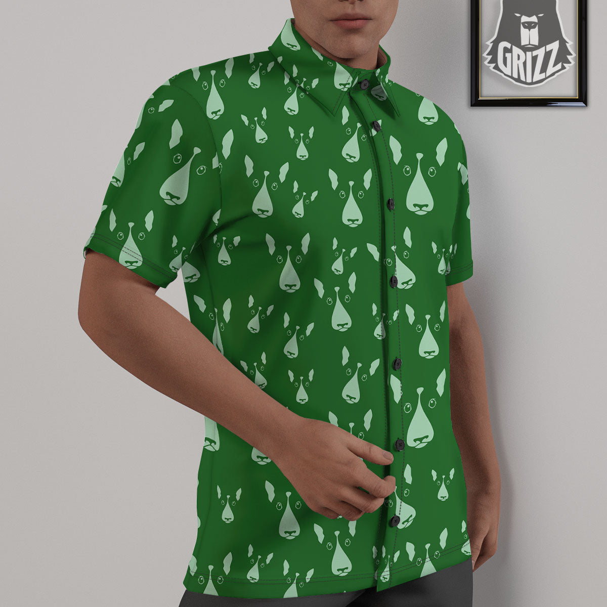 Bull Terrier Green Print Pattern Untucked Shirts-grizzshop