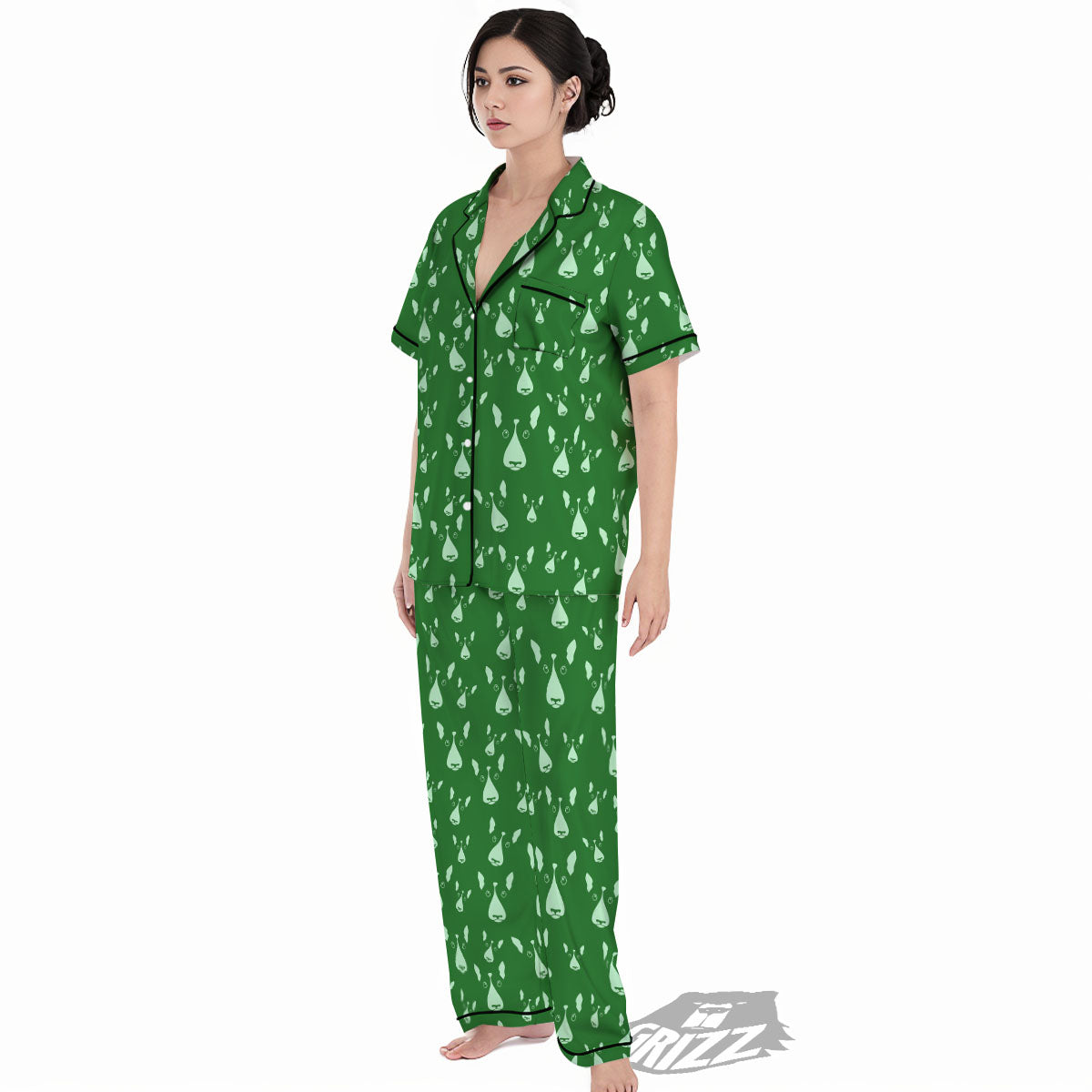 Bull Terrier Green Print Pattern Women's Pajamas Set-grizzshop
