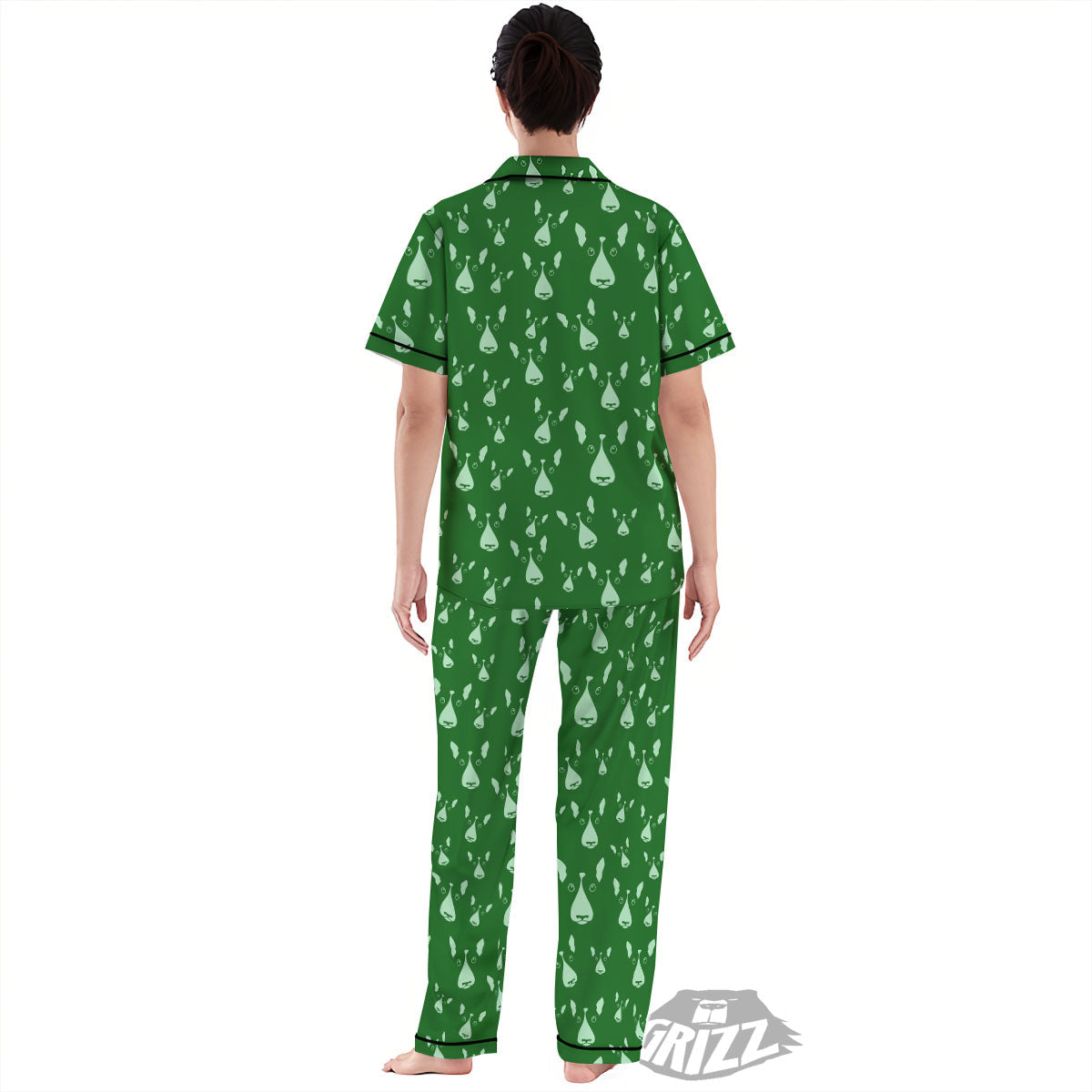 Bull Terrier Green Print Pattern Women's Pajamas Set-grizzshop