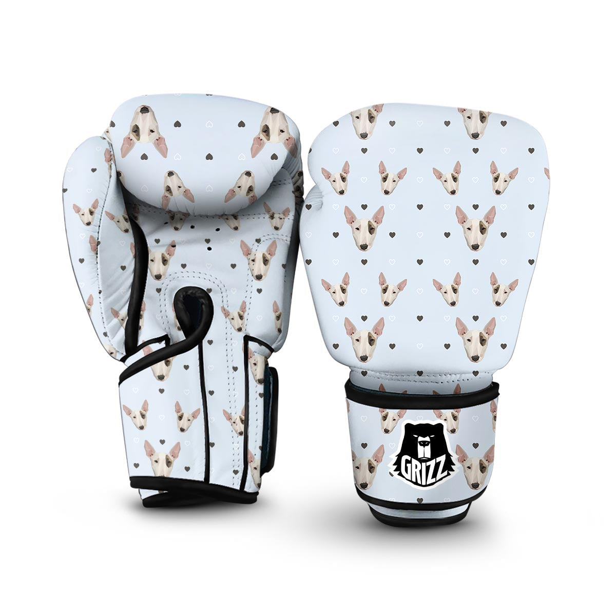 Bull Terrier Heart Pattern Print Boxing Gloves-grizzshop
