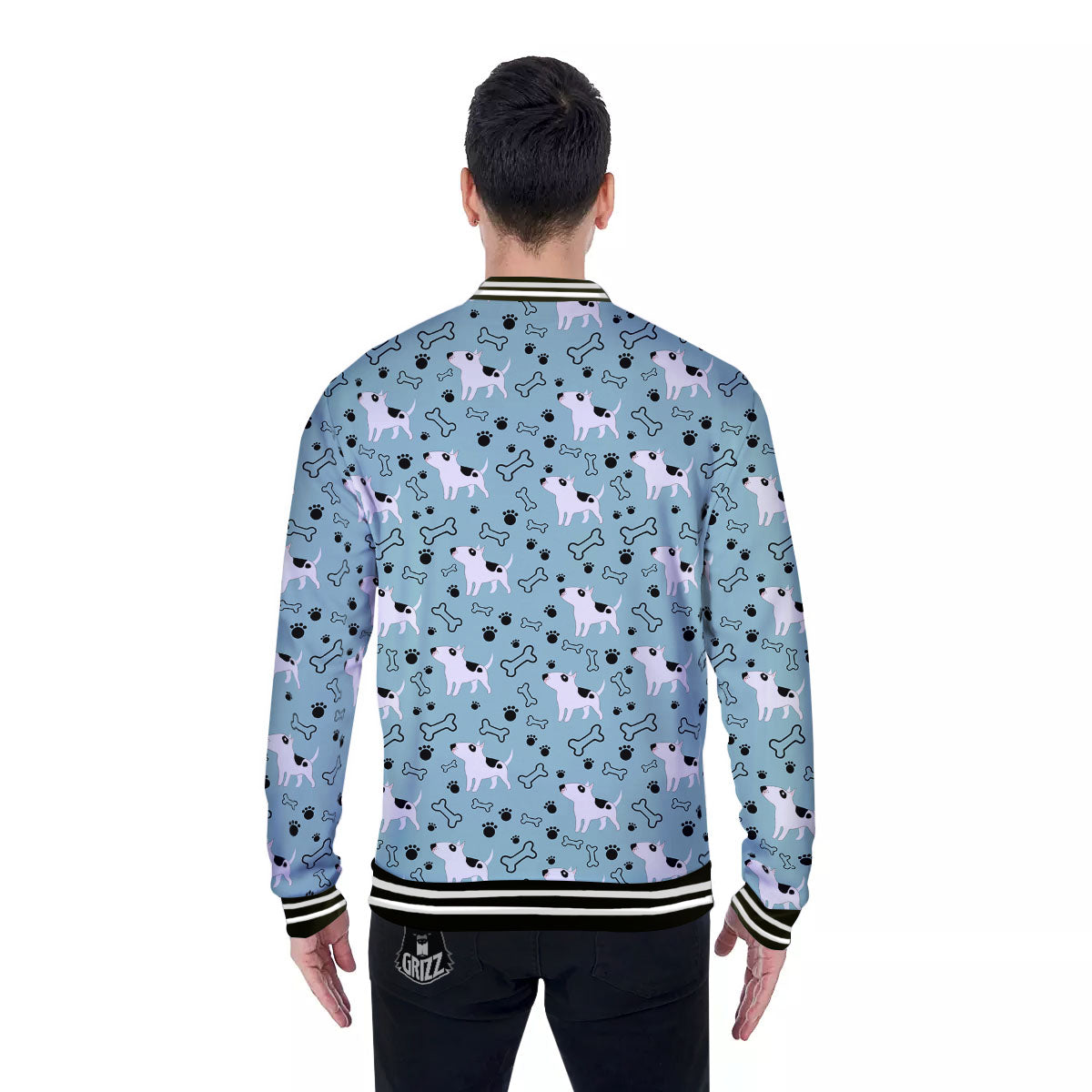 Bull Terrier Laurel Green Print Pattern Baseball Jacket-grizzshop