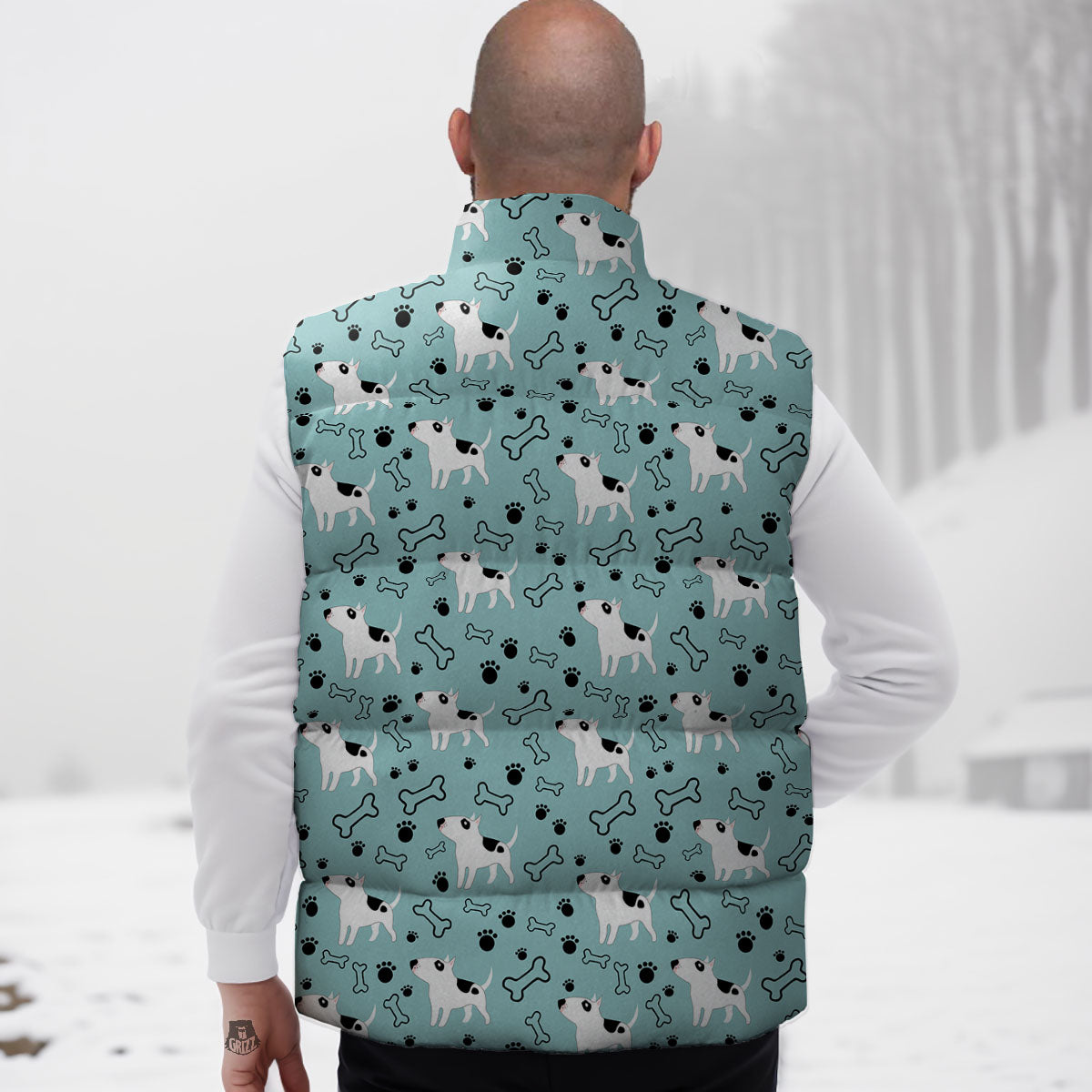 Bull Terrier Laurel Green Print Pattern Down Vest