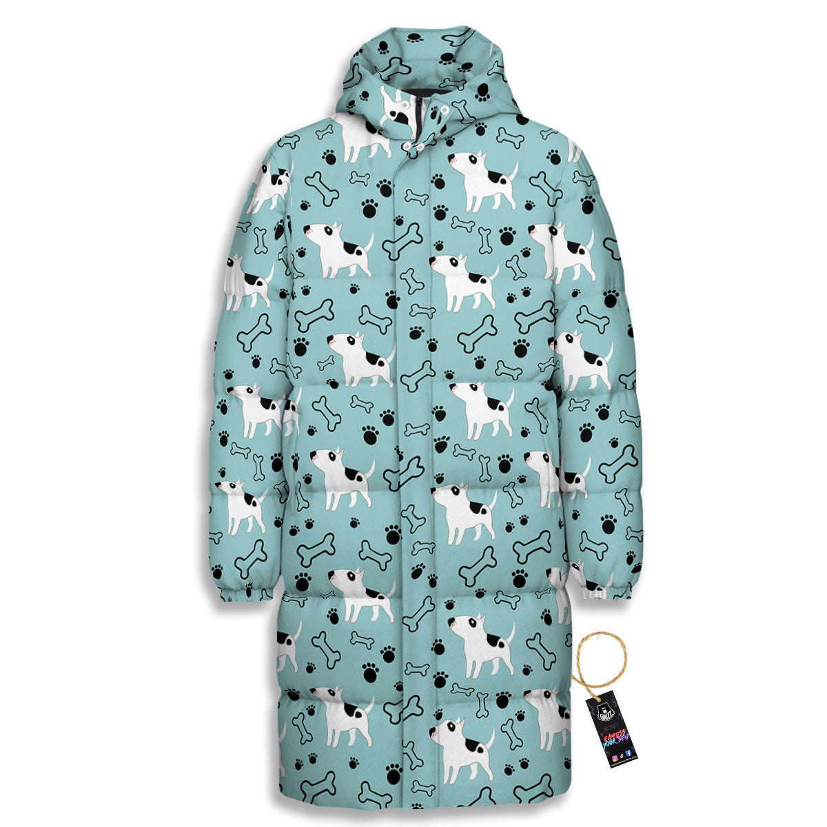 Bull Terrier Laurel Green Print Pattern Long Down Jacket-grizzshop