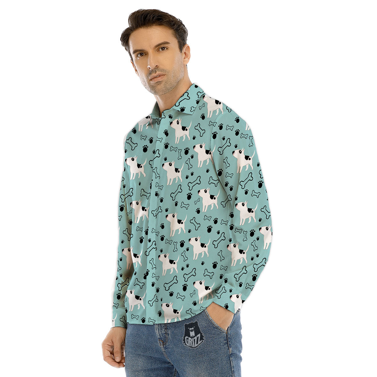 Bull Terrier Laurel Green Print Pattern Men's Dress Shirts-grizzshop