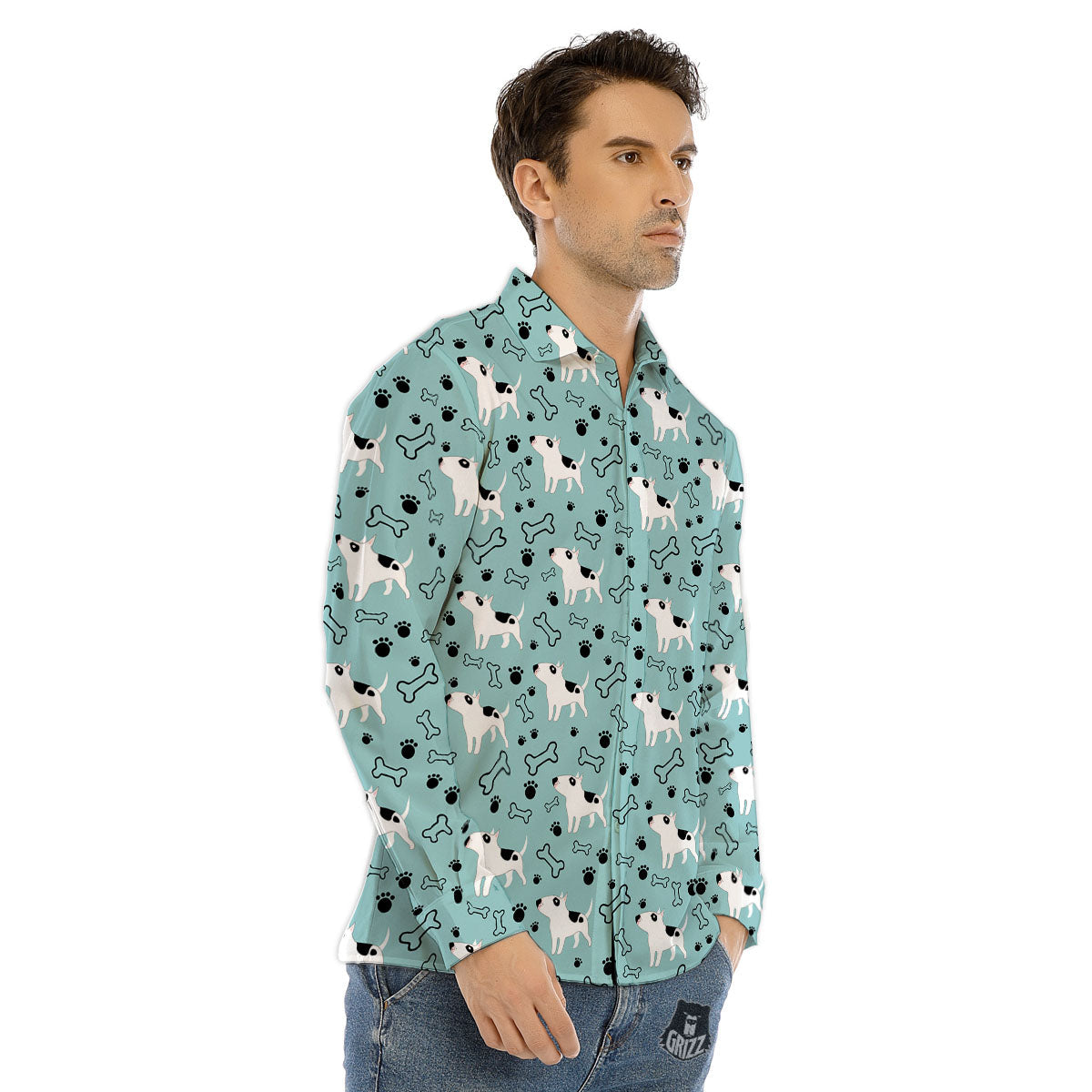 Bull Terrier Laurel Green Print Pattern Men's Dress Shirts-grizzshop