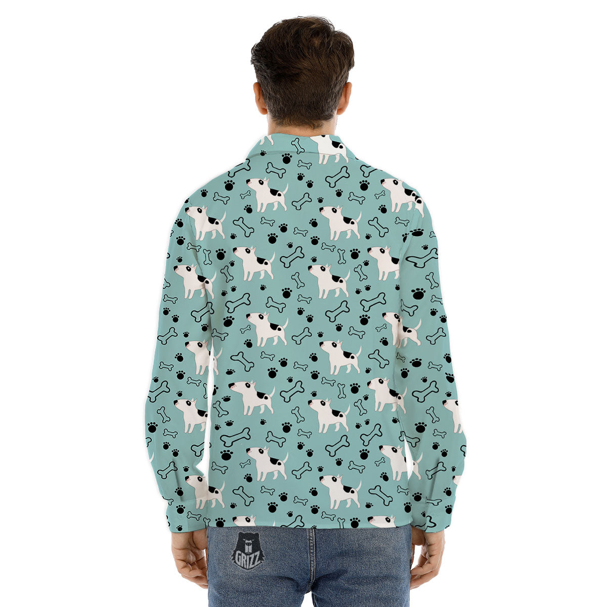 Bull Terrier Laurel Green Print Pattern Men's Dress Shirts-grizzshop