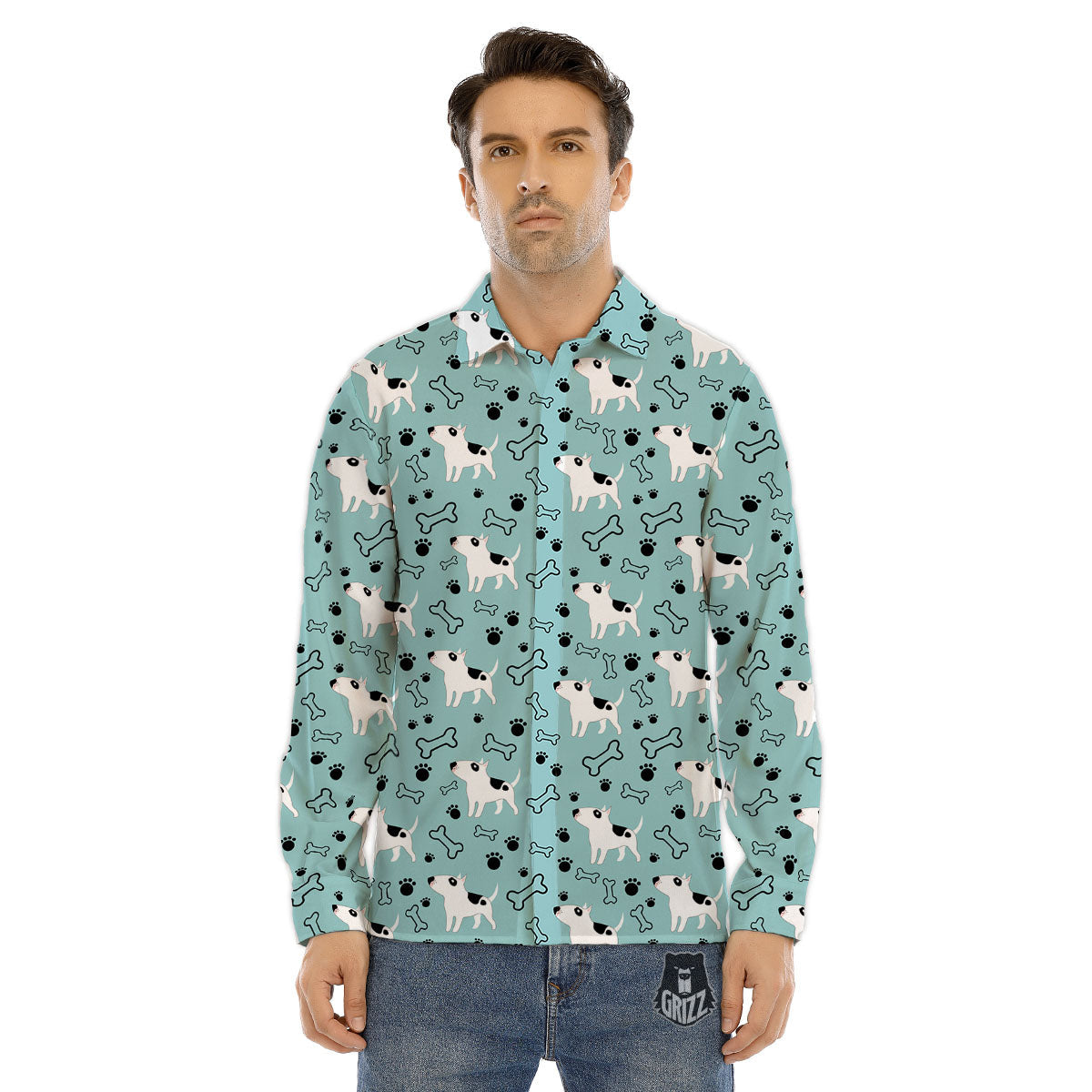 Bull Terrier Laurel Green Print Pattern Men's Dress Shirts-grizzshop