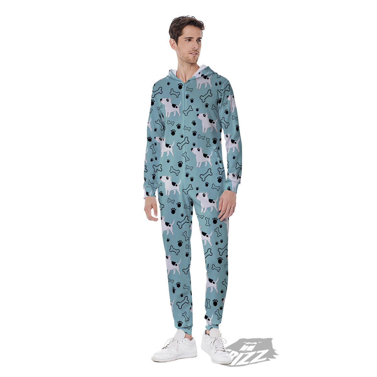 Bull Terrier Laurel Green Print Pattern Men's Jumpsuit-grizzshop