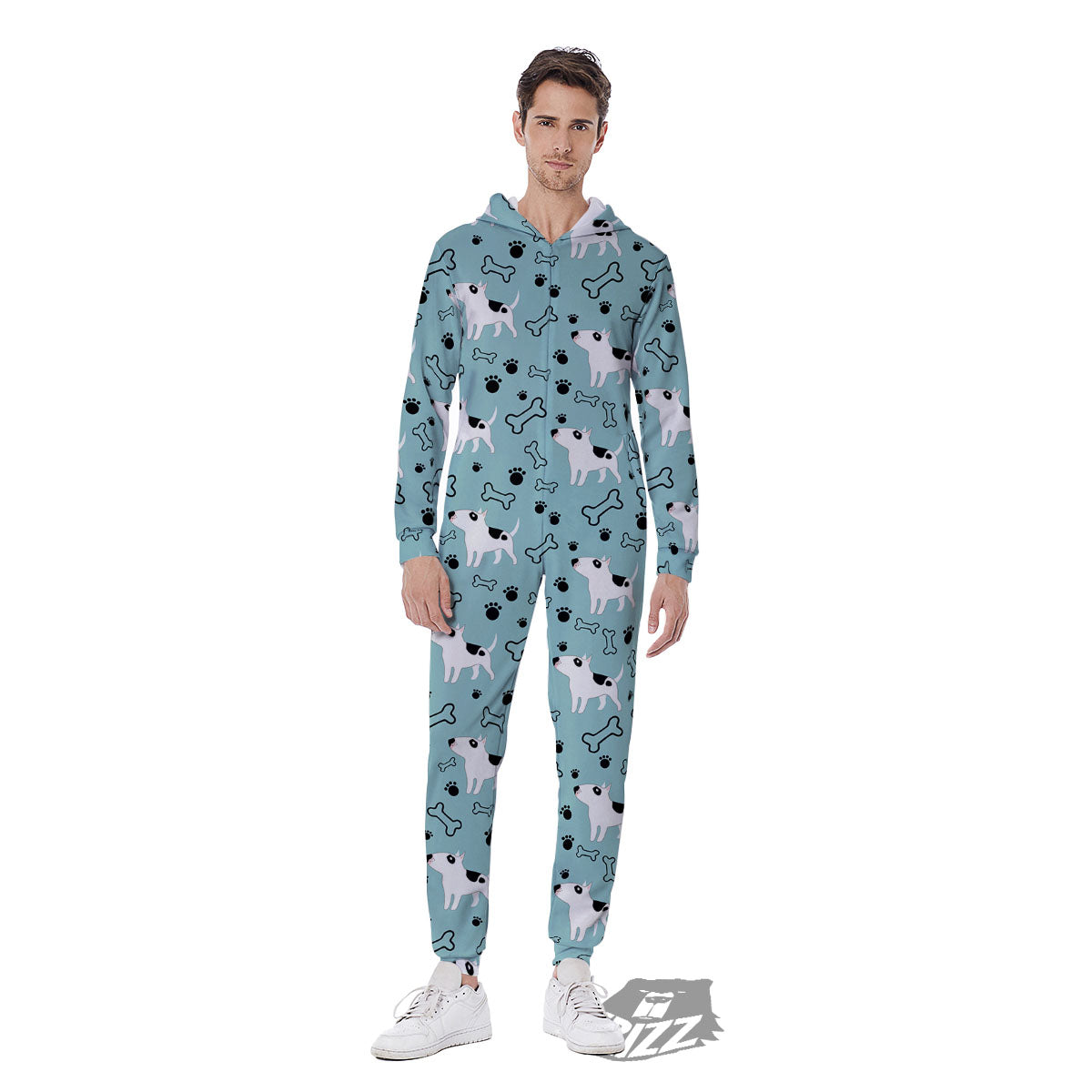 Bull Terrier Laurel Green Print Pattern Men's Jumpsuit-grizzshop