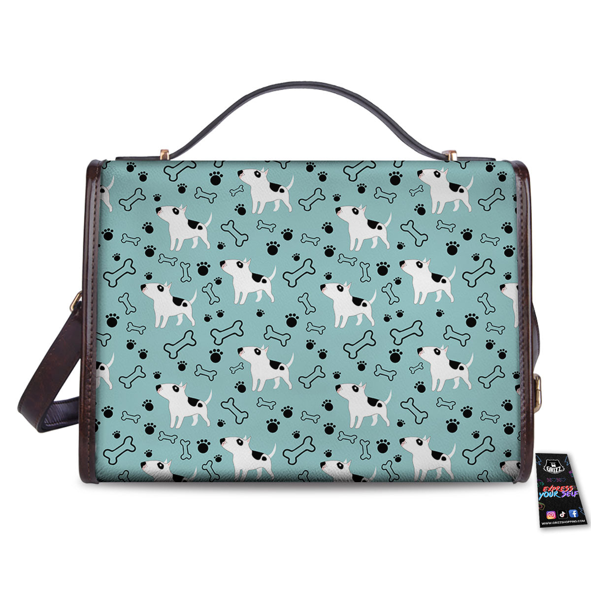 Bull Terrier Laurel Green Print Pattern Women's Satchel Bag-grizzshop