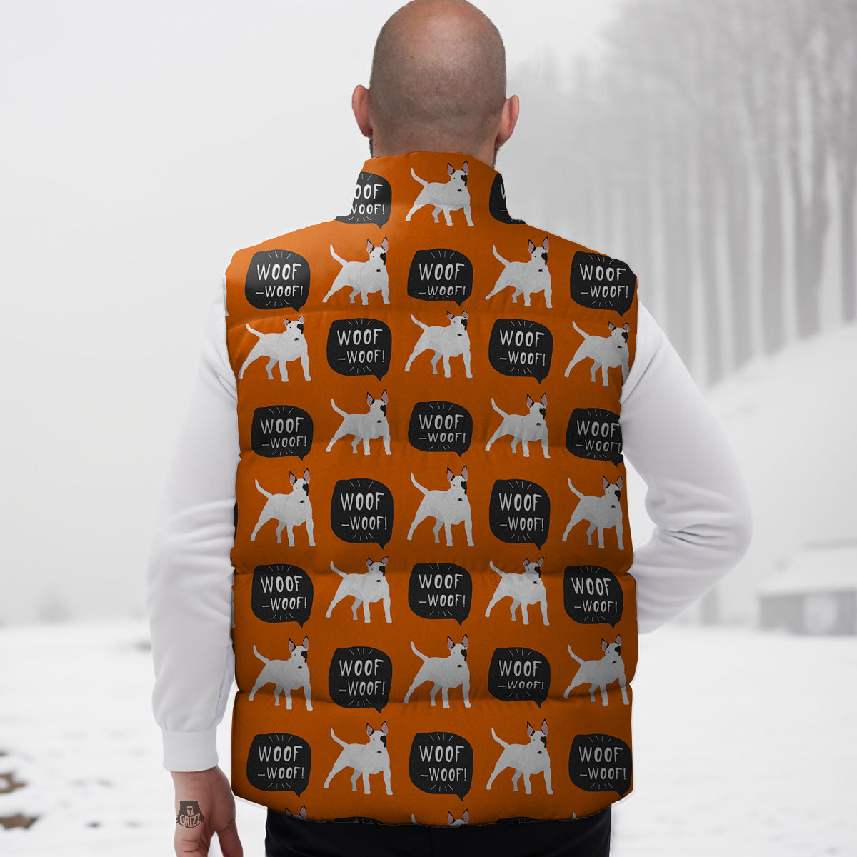 Bull Terrier Orange Print Pattern Down Vest