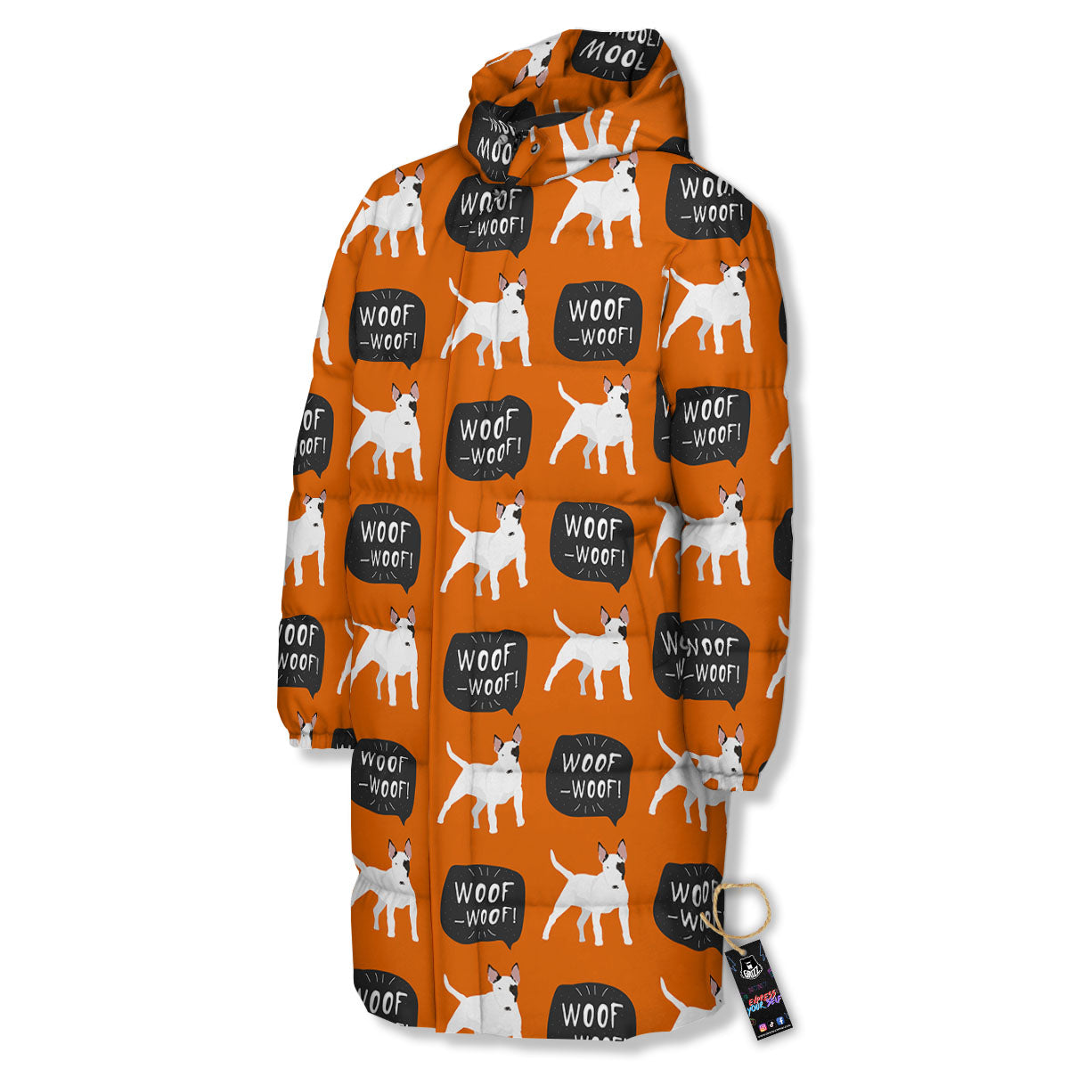 Bull Terrier Orange Print Pattern Long Down Jacket-grizzshop