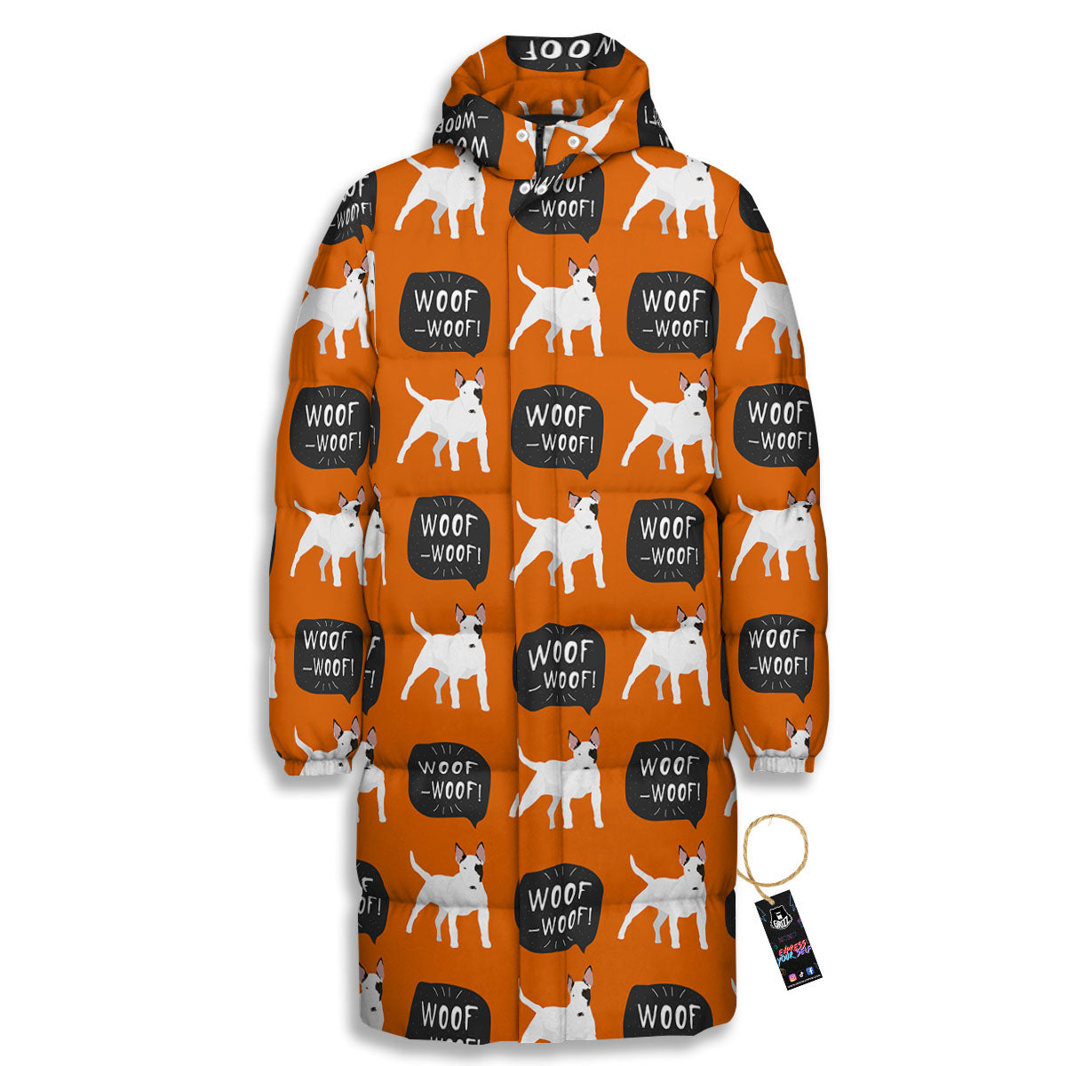 Bull Terrier Orange Print Pattern Long Down Jacket-grizzshop