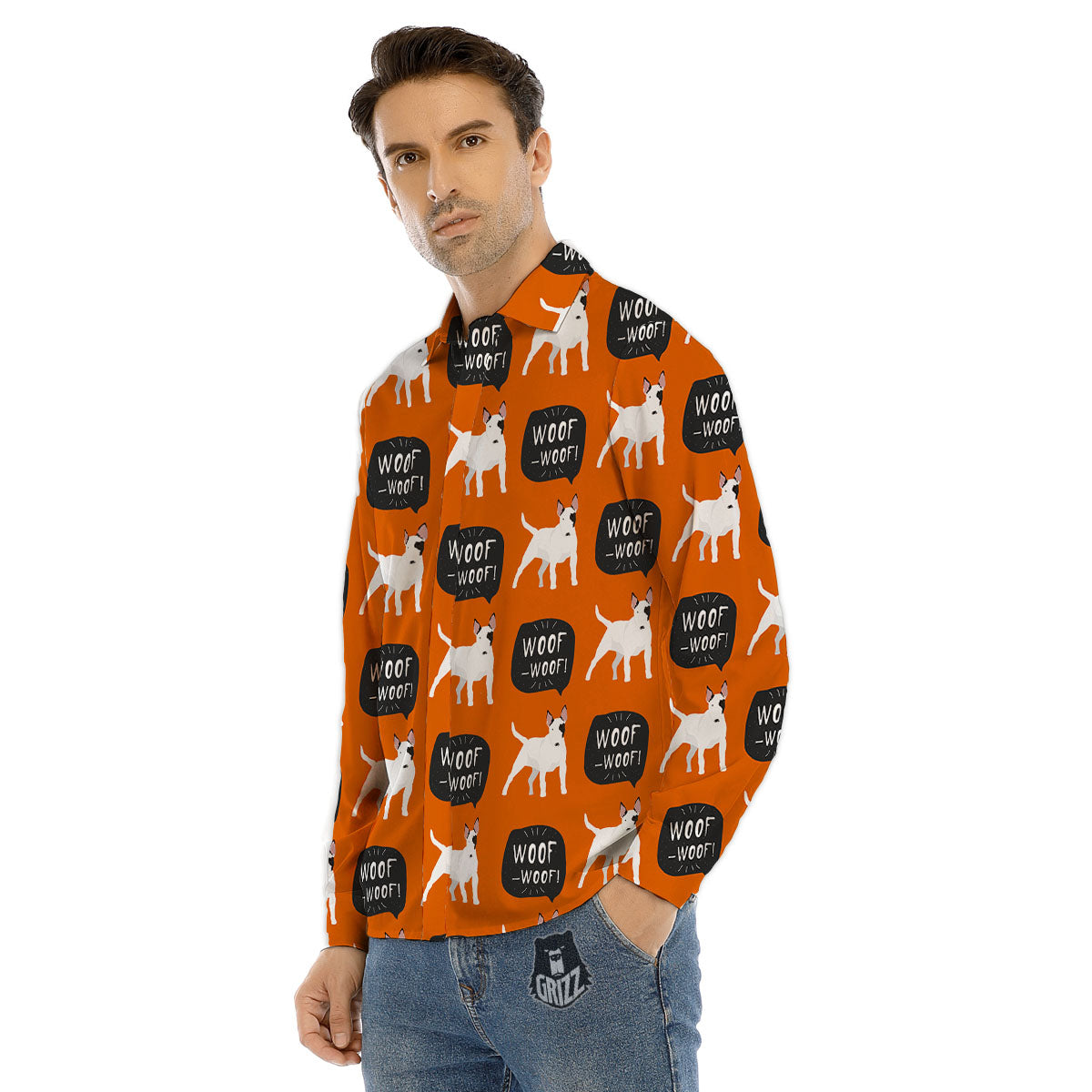 Bull Terrier Orange Print Pattern Men's Dress Shirts-grizzshop