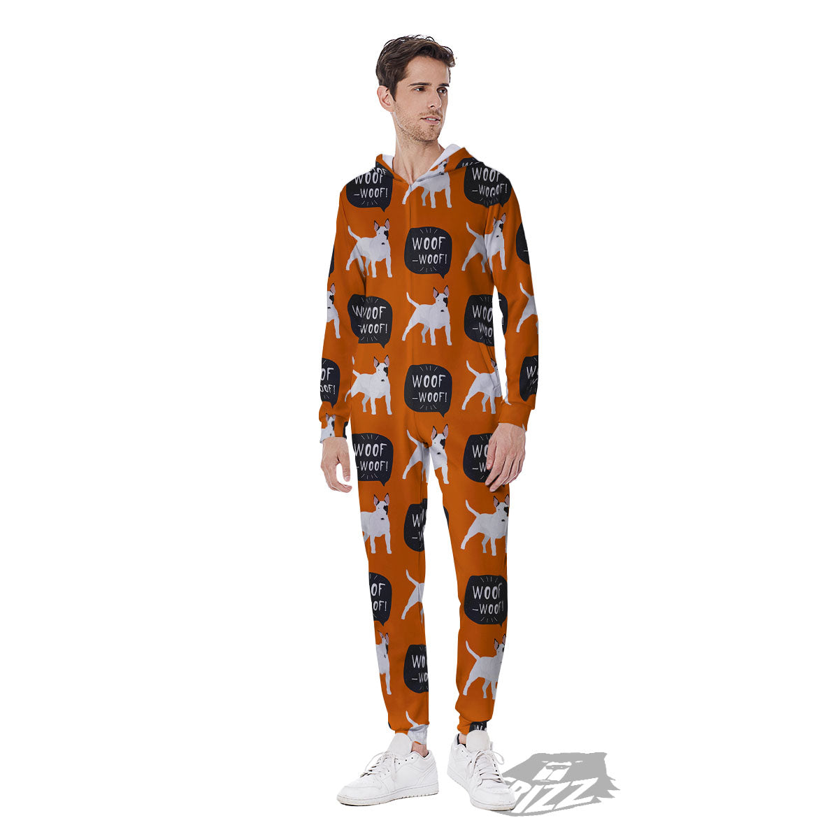 Bull Terrier Orange Print Pattern Men's Jumpsuit-grizzshop