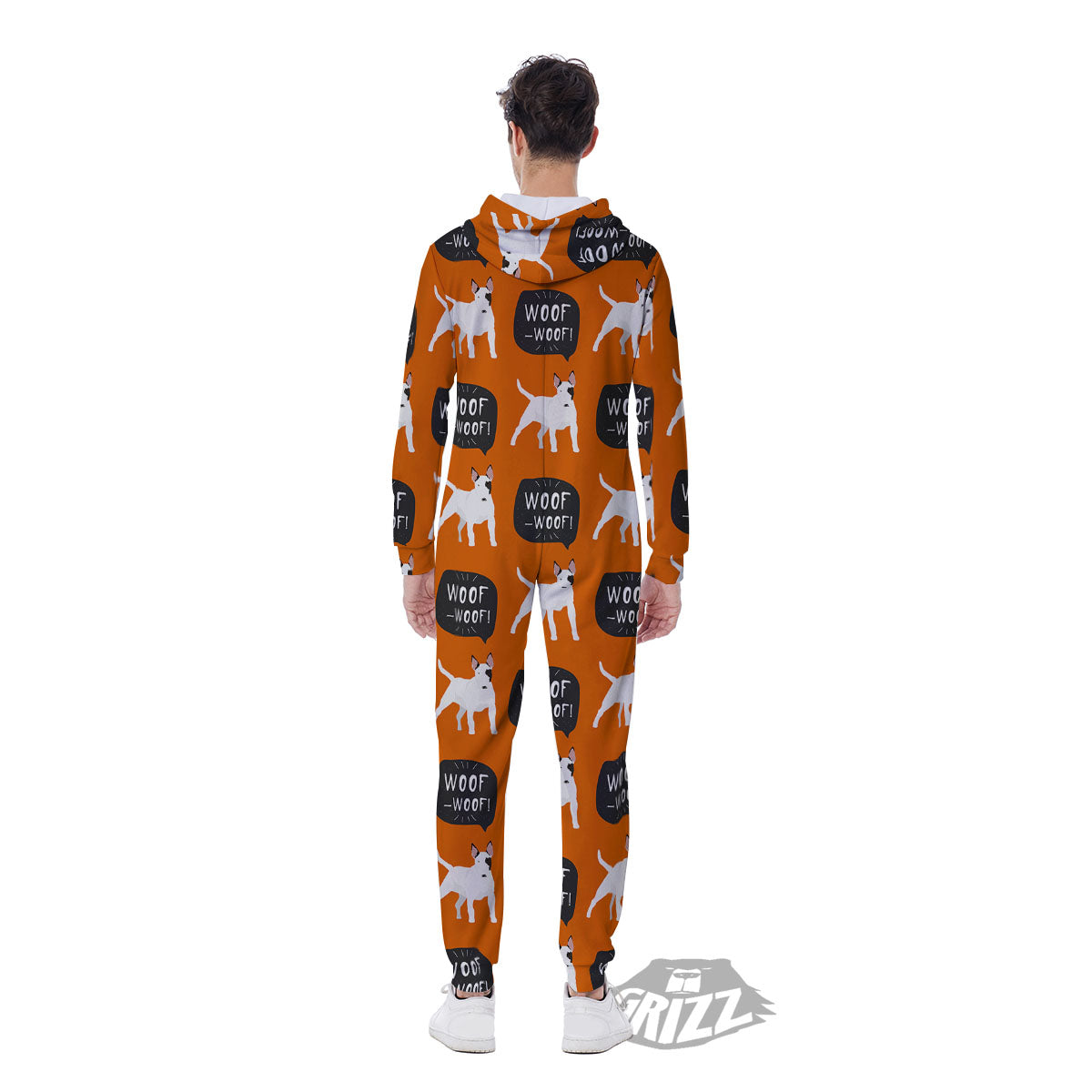 Bull Terrier Orange Print Pattern Men's Jumpsuit-grizzshop