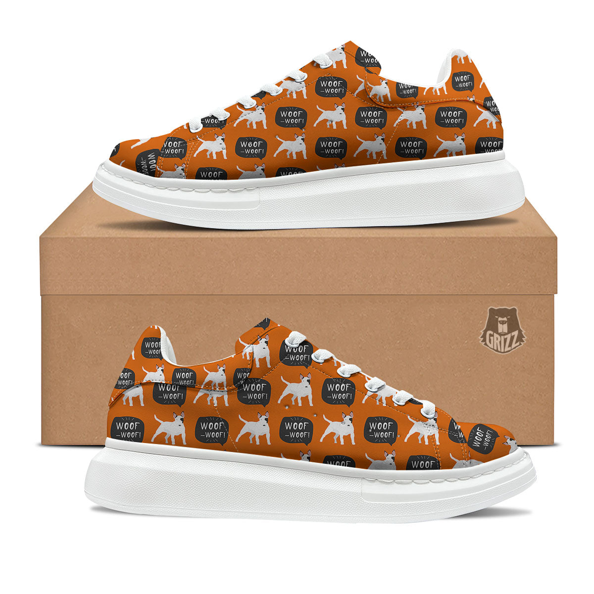 Bull Terrier Orange Print Pattern Platform Shoes-grizzshop