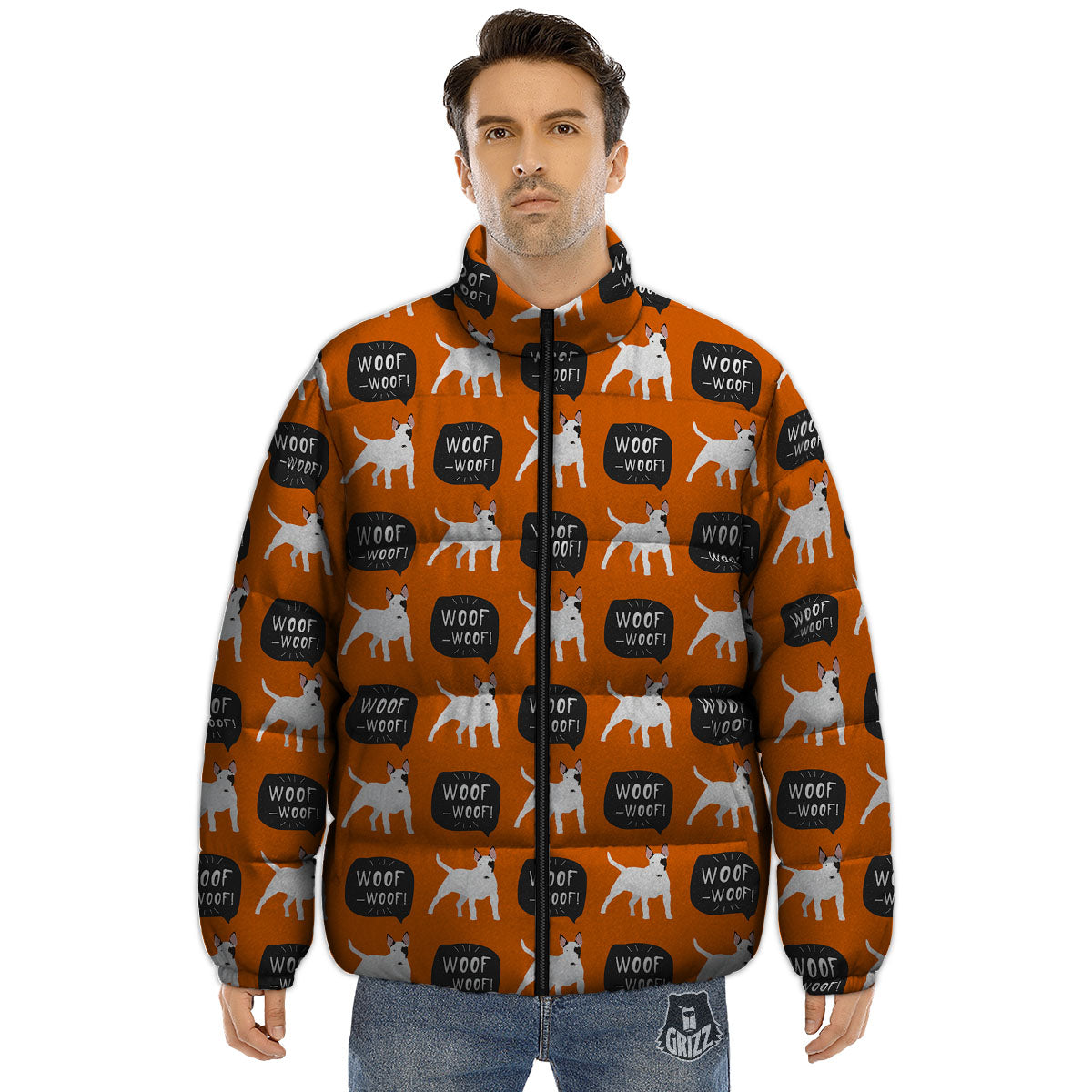 Bull Terrier Orange Print Pattern Puffer Jacket-grizzshop