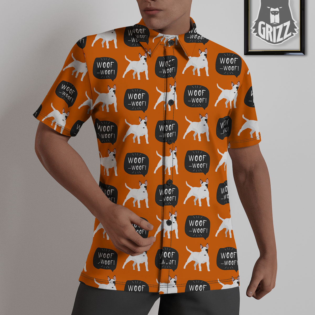 Bull Terrier Orange Print Pattern Untucked Shirts-grizzshop