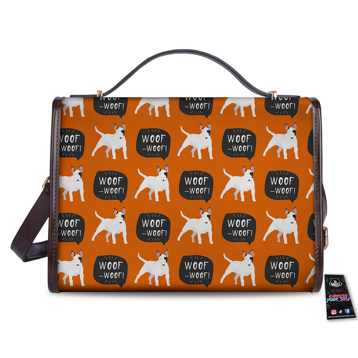 Bull Terrier Orange Print Pattern Women's Satchel Bag-grizzshop